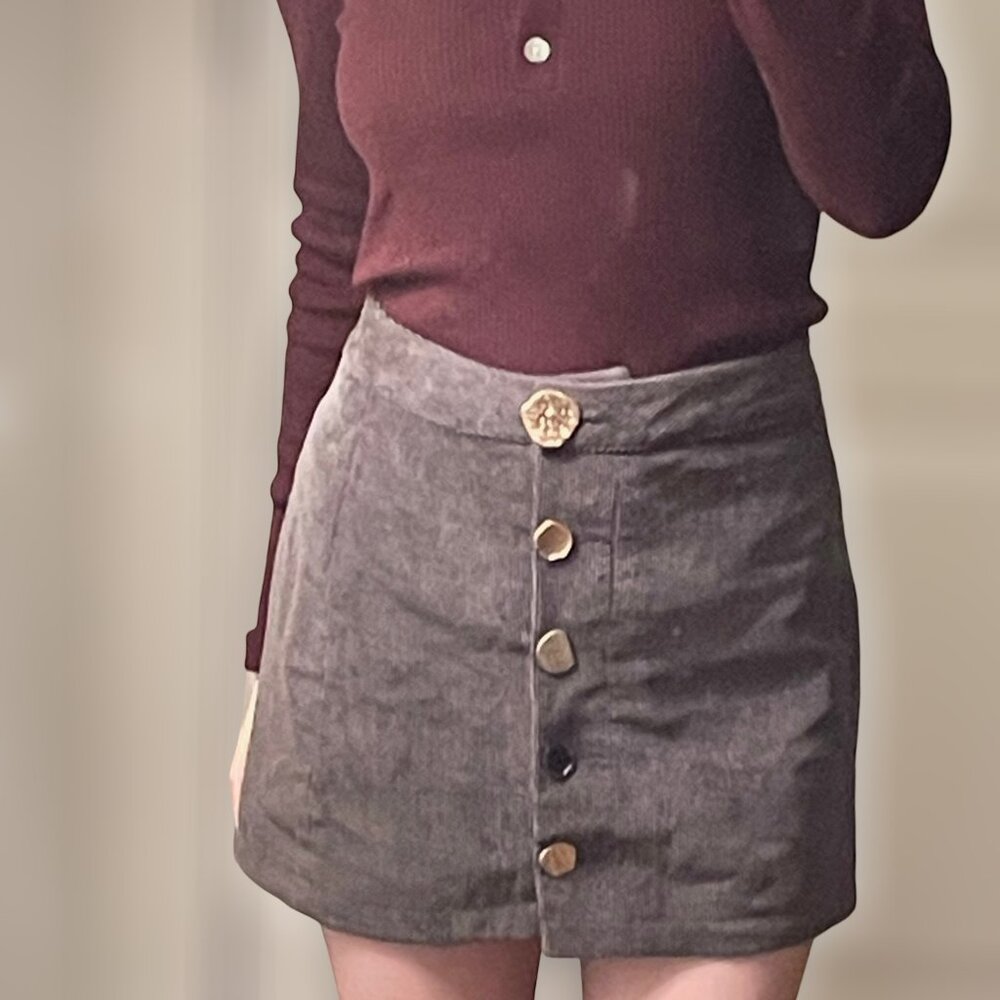 corduroy mini skirt with golden buttons h&m